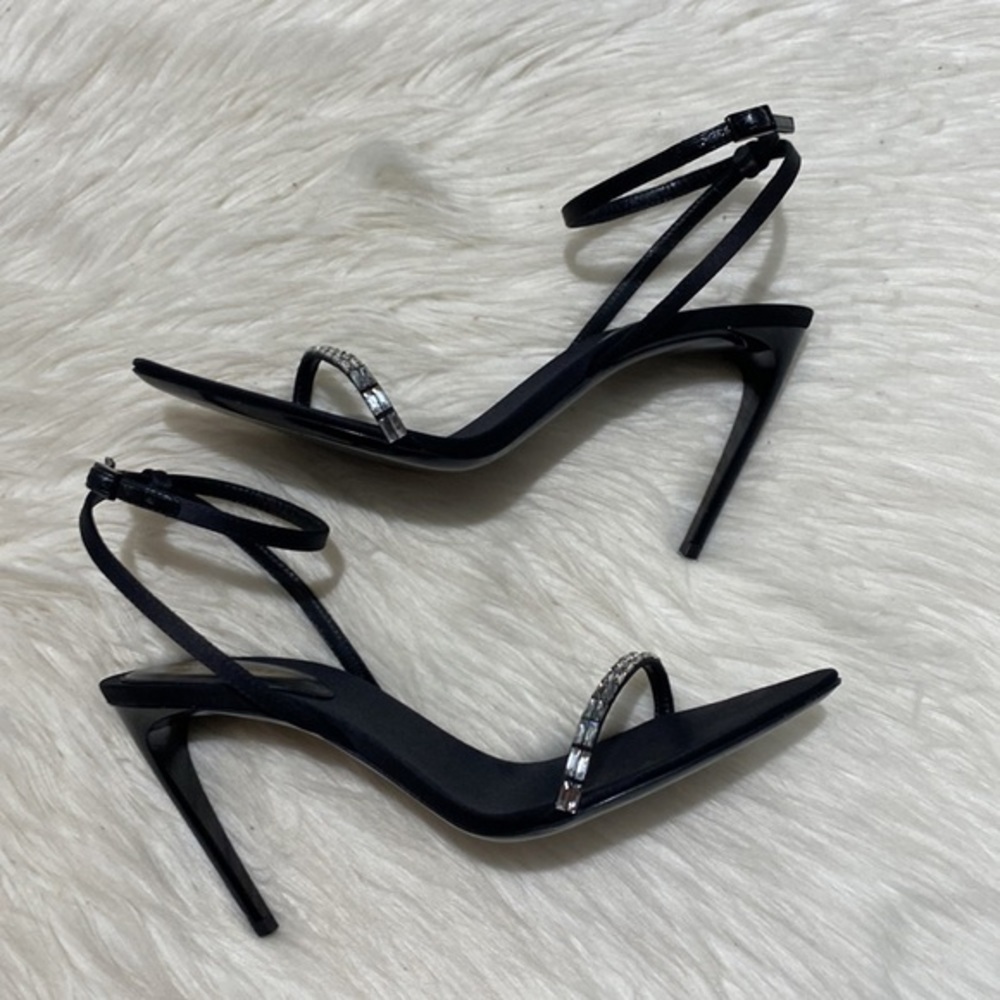Saint Laurent Gloria sandals in crepe satin with Rhinestones size‎ 37EU - Picture 5 of 14